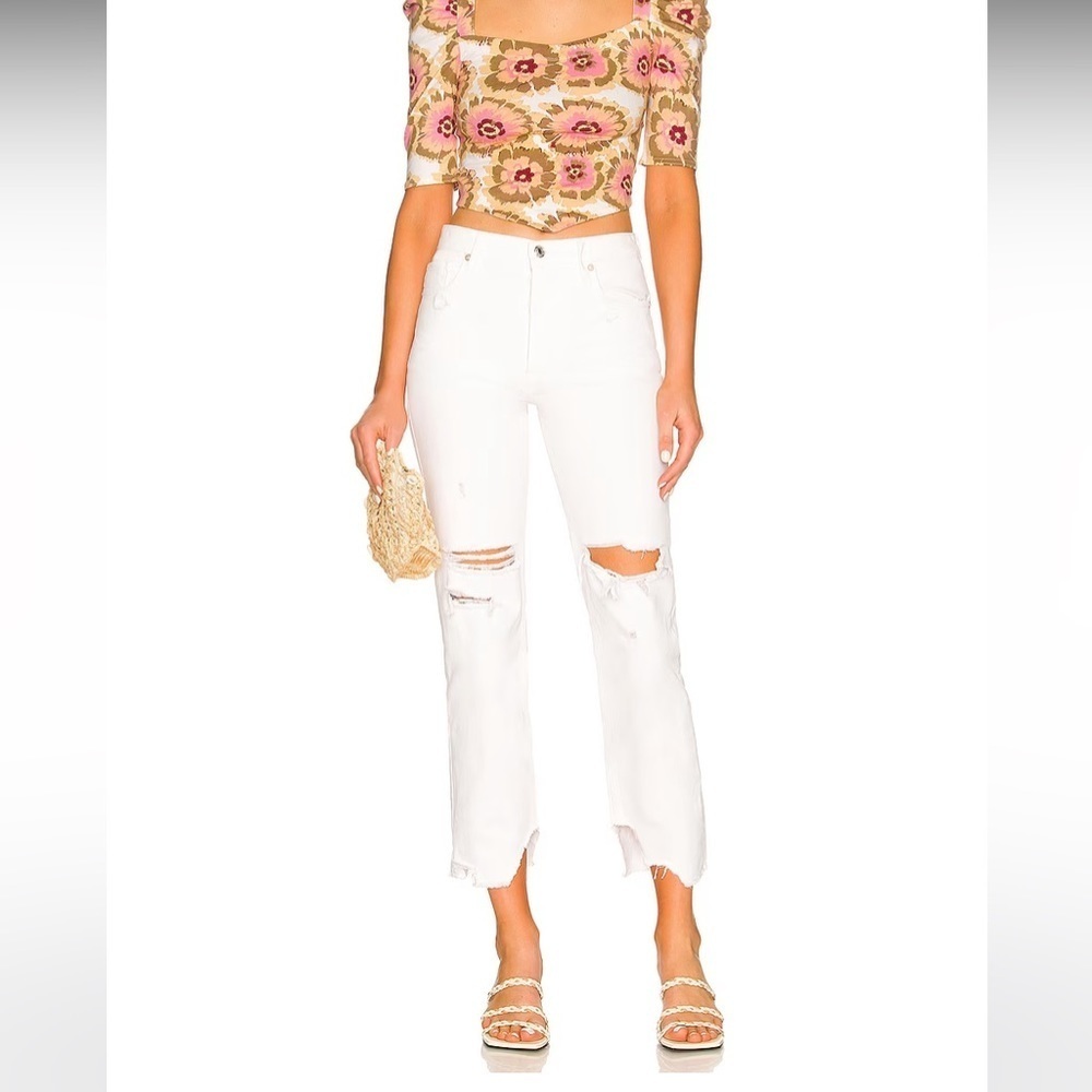 Free People Tapered Baggy Boyfriend Jean in Chalk White, Size 32